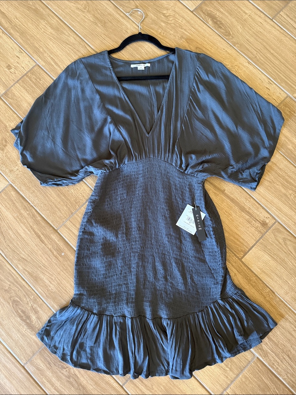 O'Neill Black V-Neck Smocked Mini Dress with Ruffle Hem
